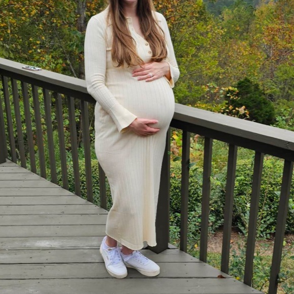 Maternity Half Button Fitted Nursing Sweater Dress - Picture 3 of 8